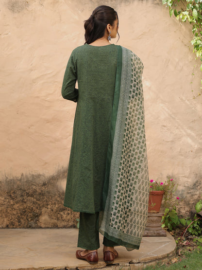 Women's Cotton Flared Anarkali Set with Chanderi Dupatta