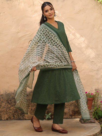 Women's Cotton Flared Anarkali Set with Chanderi Dupatta