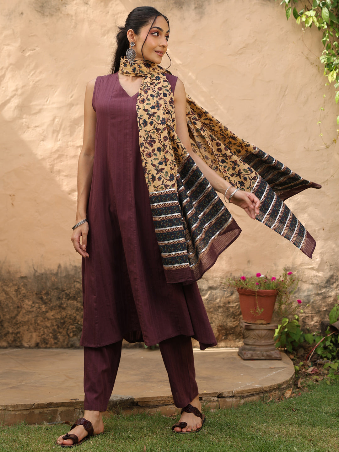 Women's Cotton Kurta Set with Kota Doriya Dupatta