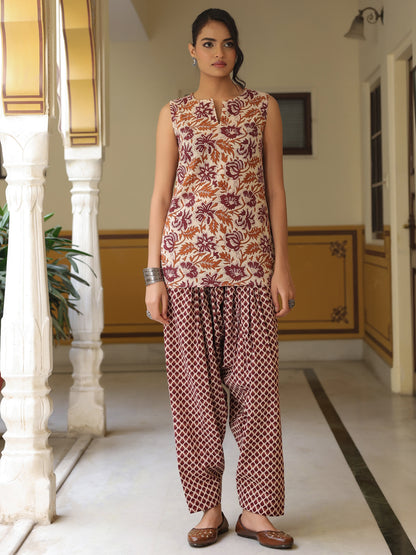 Women's Printed Cotton Kurta With Salwar