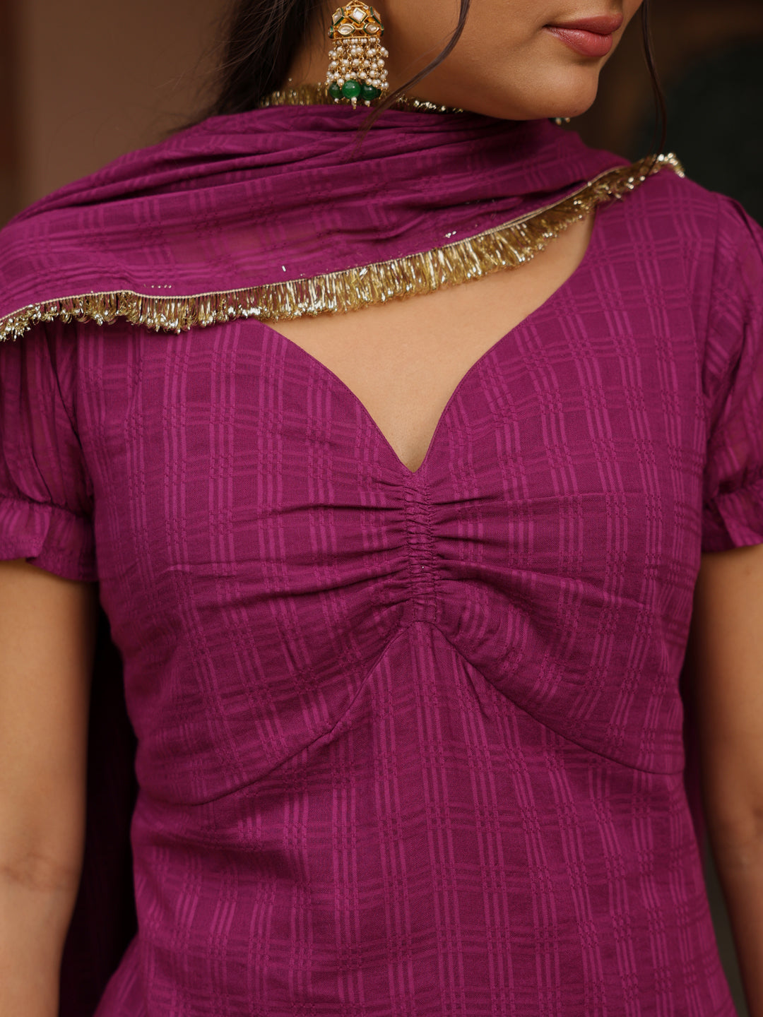 Women's Woven Cotton Purple Farshi Set with Dupatta