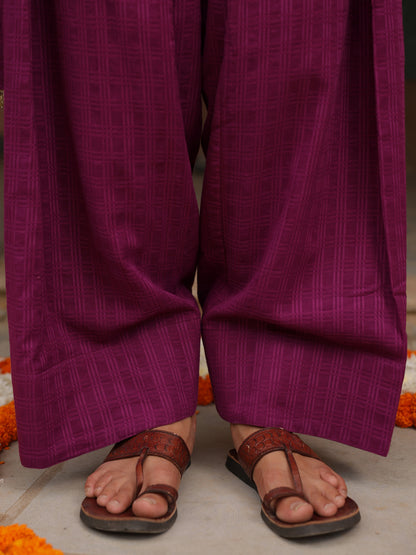 Women's Woven Cotton Purple Farshi Set with Dupatta