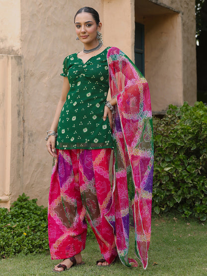 Women's Multicolour Bandhni Farshi Set