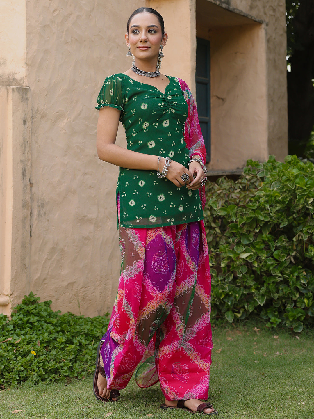 Women's Multicolour Bandhni Farshi Set
