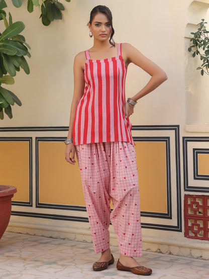 Women's Striped Cotton Kurta With Salwar