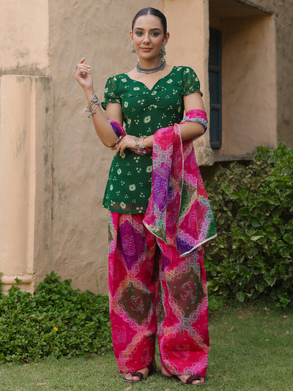 Women's Multicolour Bandhni Farshi Set