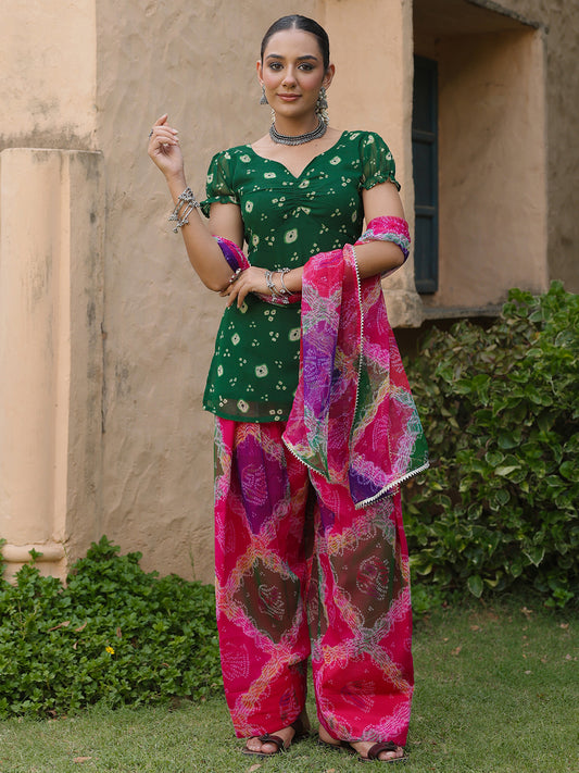 Women's Multicolour Bandhni Farshi Set