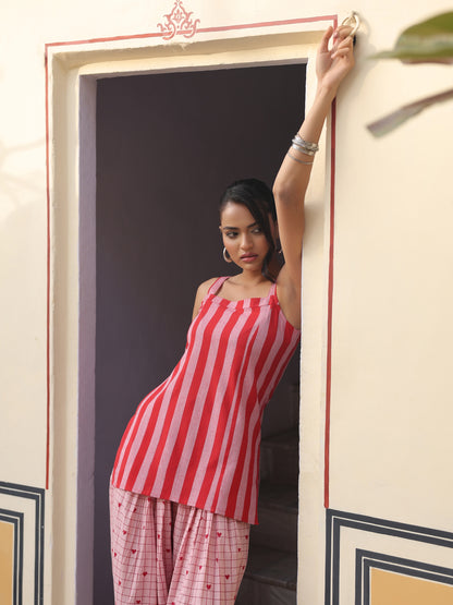 Women's Striped Cotton Kurta With Salwar