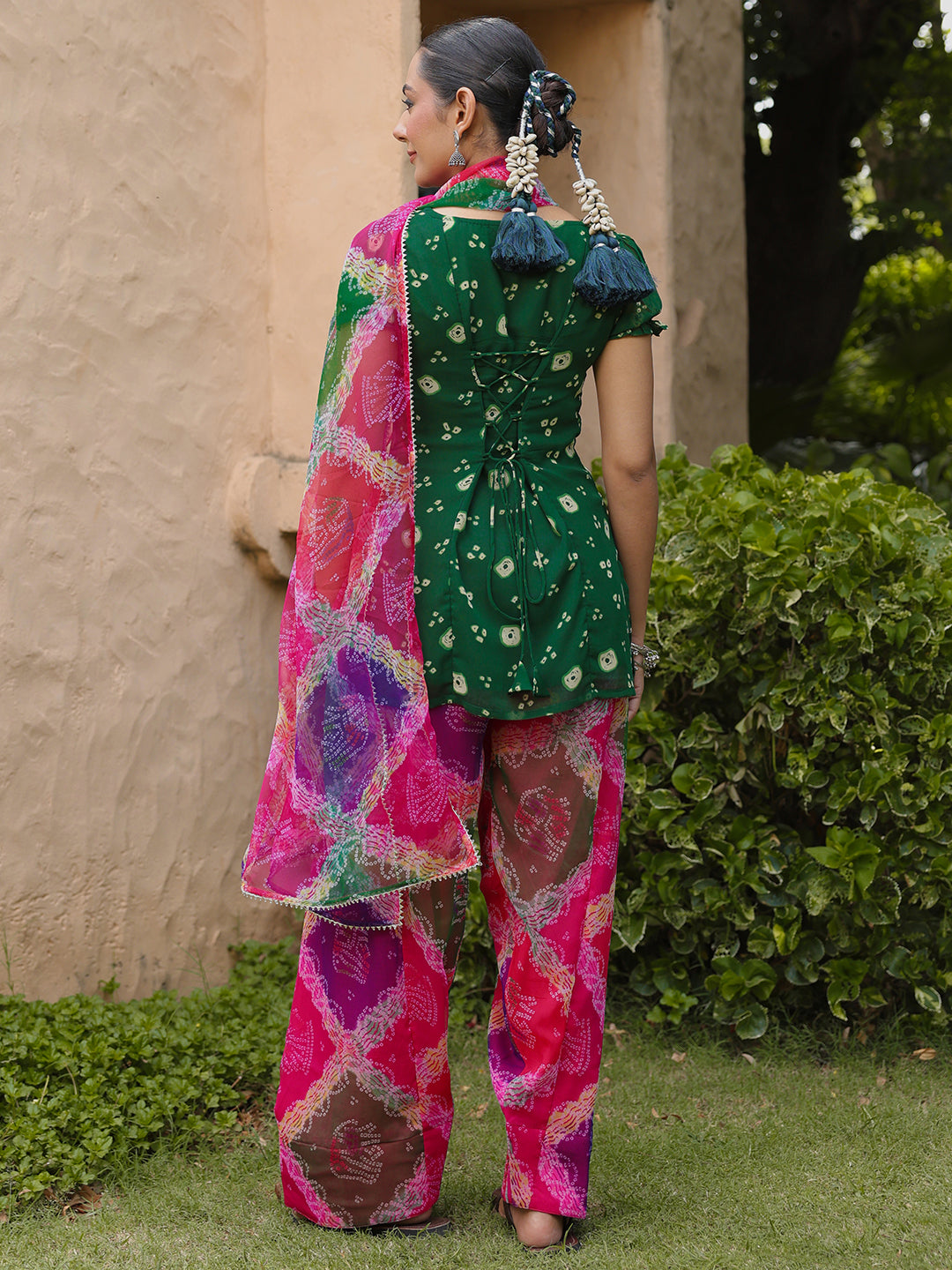 Women's Multicolour Bandhni Farshi Set