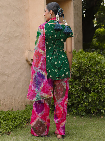 Women's Multicolour Bandhni Farshi Set