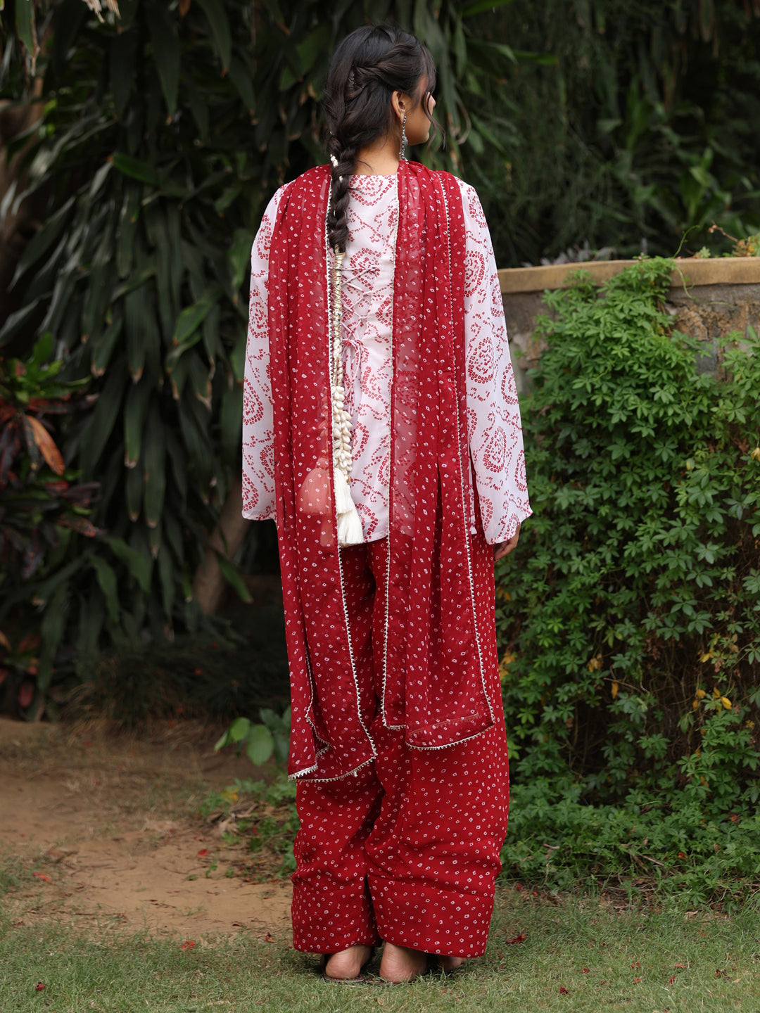 Women's Bandhni Short Kurti with Farshi Set