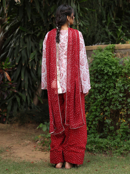 Women's Bandhni Short Kurti with Farshi Set