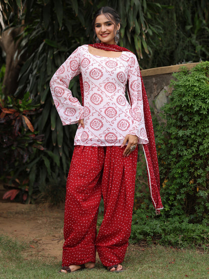 Women's Bandhni Short Kurti with Farshi Set