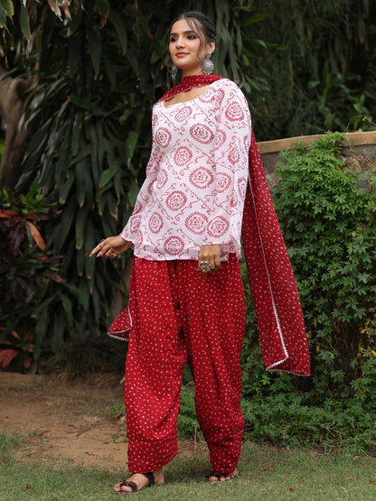 Women's Bandhni Short Kurti with Farshi Set