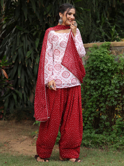 Women's Bandhni Short Kurti with Farshi Set