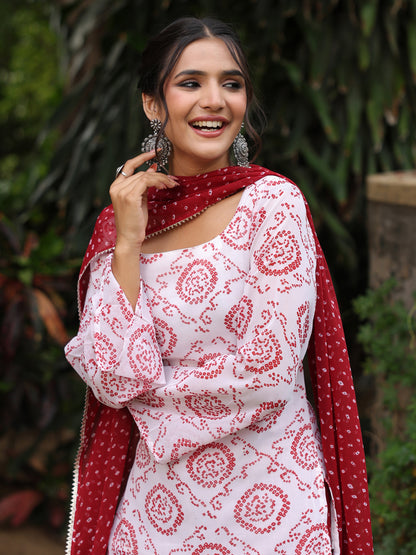 Women's Bandhni Short Kurti with Farshi Set