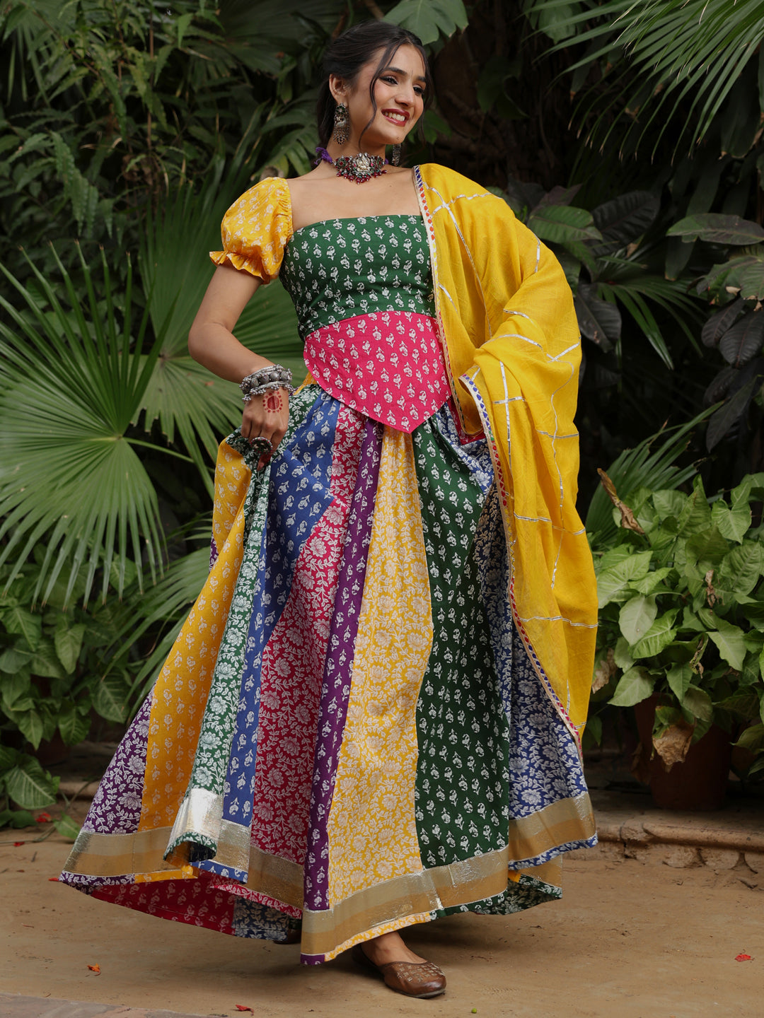 Women's Multi Coloured Skirt Set with Dupatta
