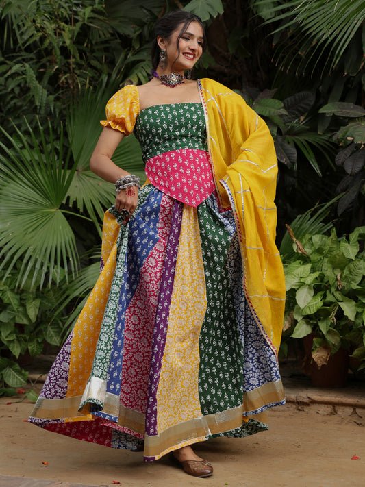 Women's Multi Coloured Skirt Set with Dupatta