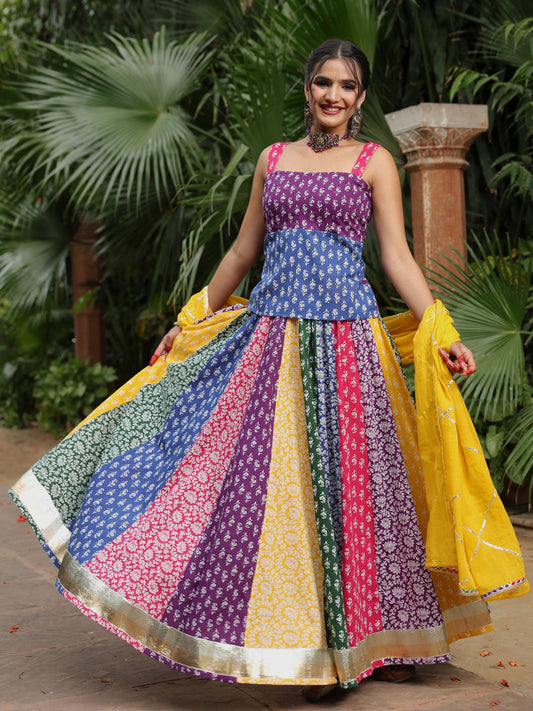 Women's Multi Coloured Sleeveless Skirt Set with Dupatta