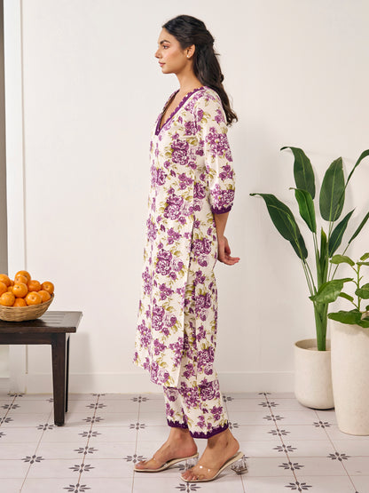 Women's Floral and Lace Straight Kurta Set
