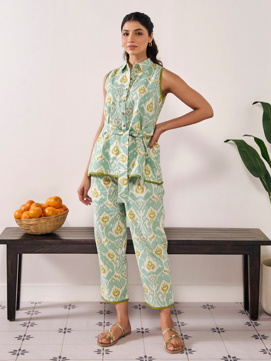 Women's Ikat Print Belted Co Ord Set