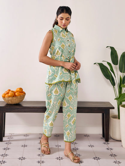 Women's Ikat Print Belted Co Ord Set