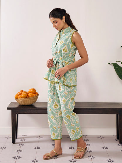 Women's Ikat Print Belted Co Ord Set