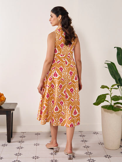 Women's Collared Long Belted Flared Dress