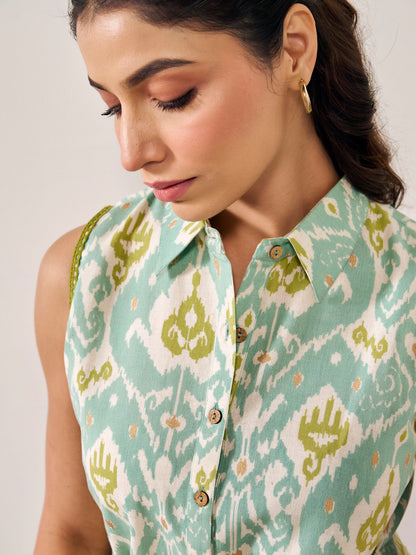 Women's Ikat Print Belted Co Ord Set