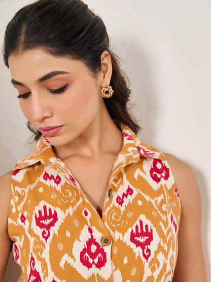 Women's Collared Long Belted Flared Dress