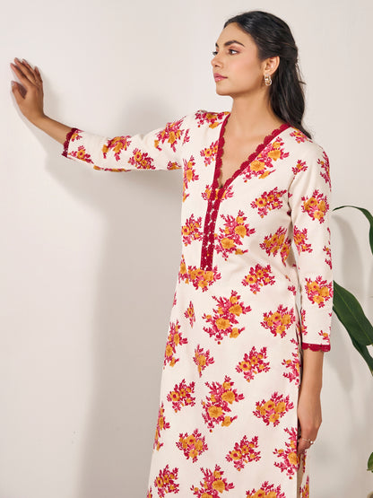 Women's Floral Lace Kurta Set