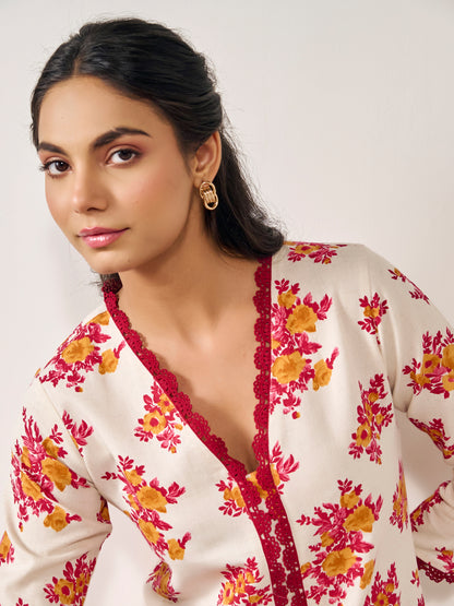 Women's Floral Lace Kurta Set