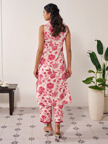 Women's Cotton Straight Sleeveless Suit Set