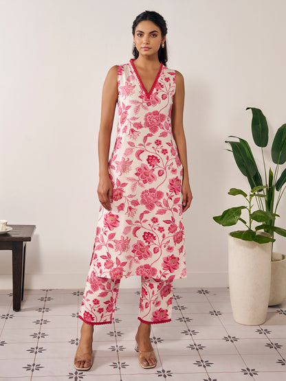 Women's Cotton Straight Sleeveless Suit Set