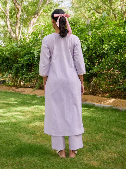 Women's Cotton Embroidered Straight Kurta Set