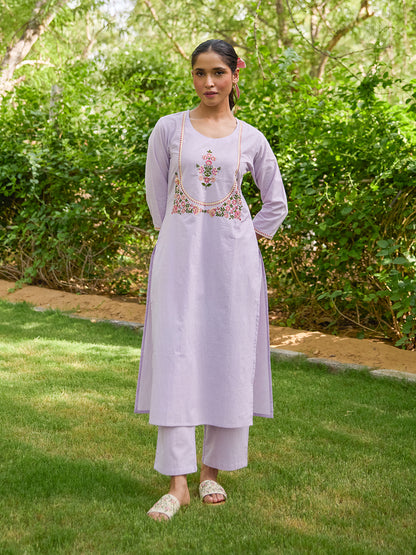 Women's Cotton Embroidered Straight Kurta Set