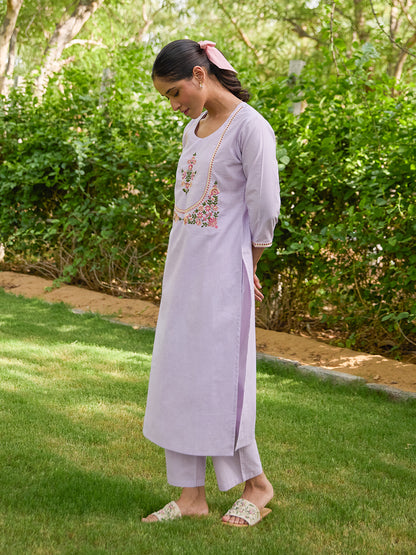 Women's Cotton Embroidered Straight Kurta Set