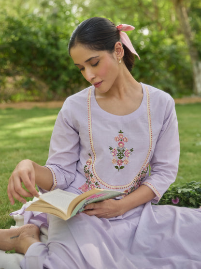 Women's Cotton Embroidered Straight Kurta Set