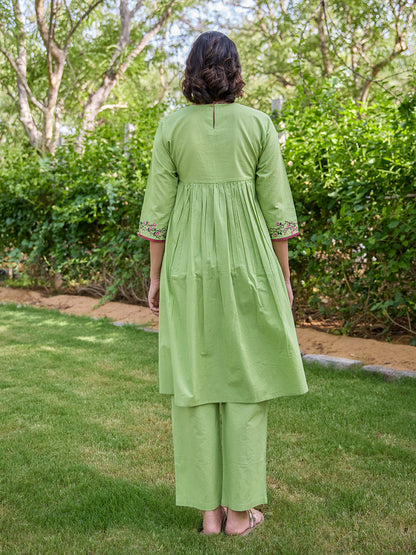 Women's Cotton Floral Embroidered Kurta Set