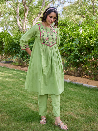 Women's Cotton Floral Embroidered Kurta Set