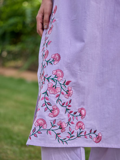 Women's Cotton Sleeveless Embroidered Kurta Set