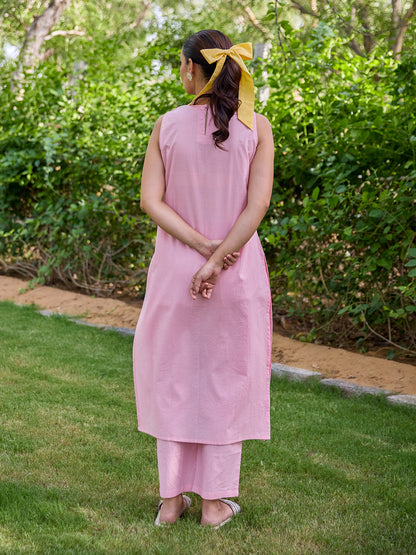 Women's Cotton Embroidered Sleeveless Kurta Set