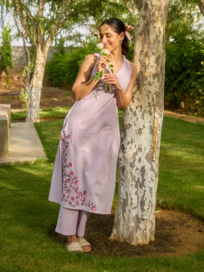 Women's Cotton Sleeveless Embroidered Kurta Set