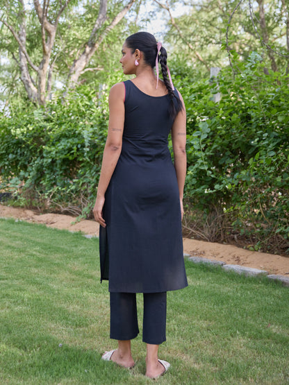 Women's Cotton Embroidered Straight Kurta Set