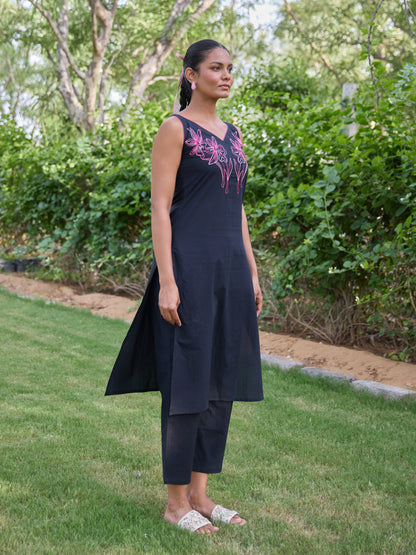 Women's Cotton Embroidered Straight Kurta Set