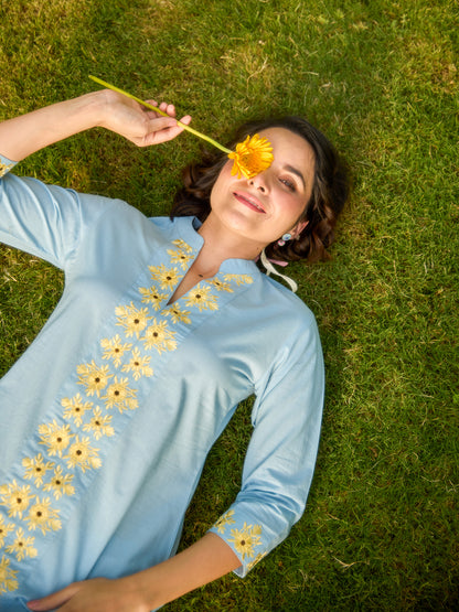 Women's Cotton Floral Embroidered Straight Kurta Set