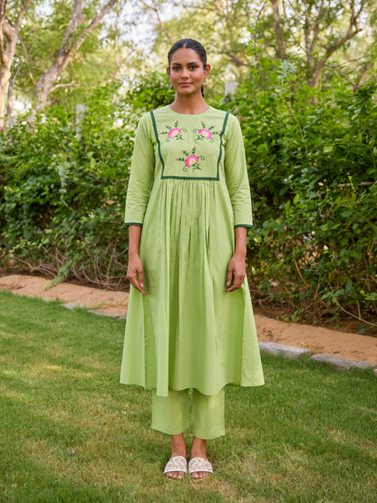 Women's Cotton Floral Embroidered Kurta Set