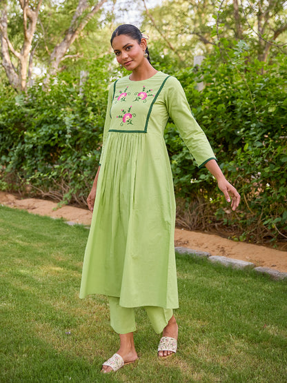 Women's Cotton Floral Embroidered Kurta Set