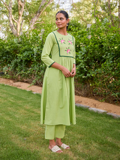 Women's Cotton Floral Embroidered Kurta Set