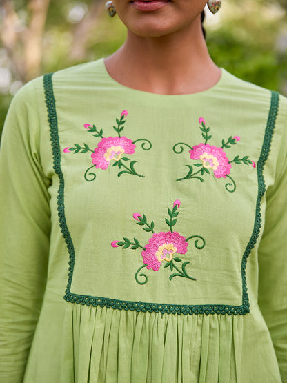 Women's Cotton Floral Embroidered Kurta Set